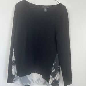 🩷 INC International Concepts Black Long Sleeve Top with White Accents